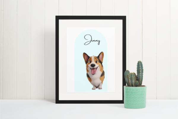 Custom Cartoon Arch Style Dog Framed Portrait