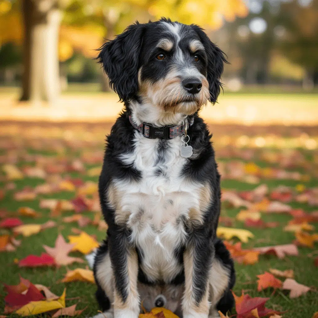 Well-cared-for Bordoodle representing comprehensive pet care