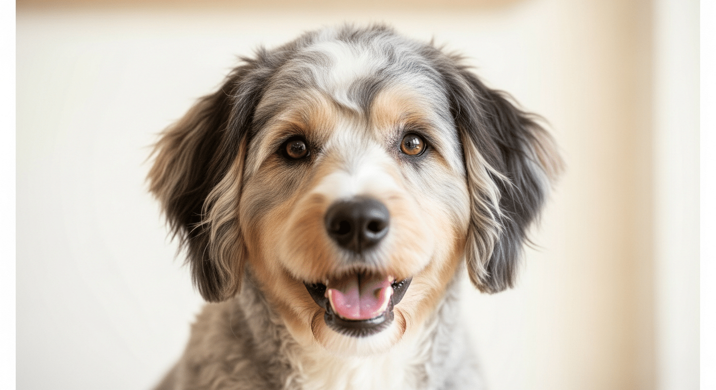 Beautifully groomed Aussiedoodle with merle coat
