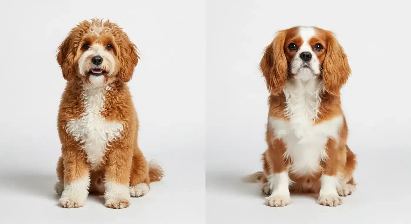 Cavoodle coat types showing wool versus fleece texture comparison