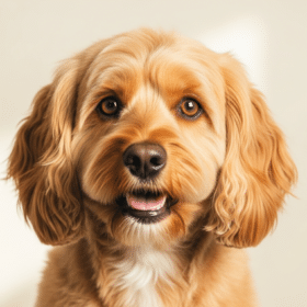 Beautifully groomed Cockapoo (Cocker Spaniel Poodle mix) with wavy golden coat