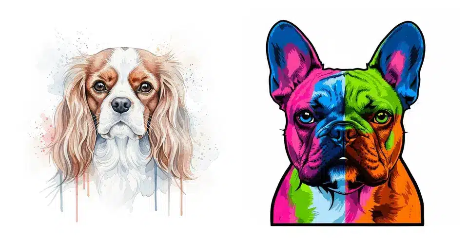 Double Portrait Bundle - 2 Dog Portrait Styles | WoofSpark – Woof Spark Double portrait bundle showing 2 custom dog portrait styles side by side