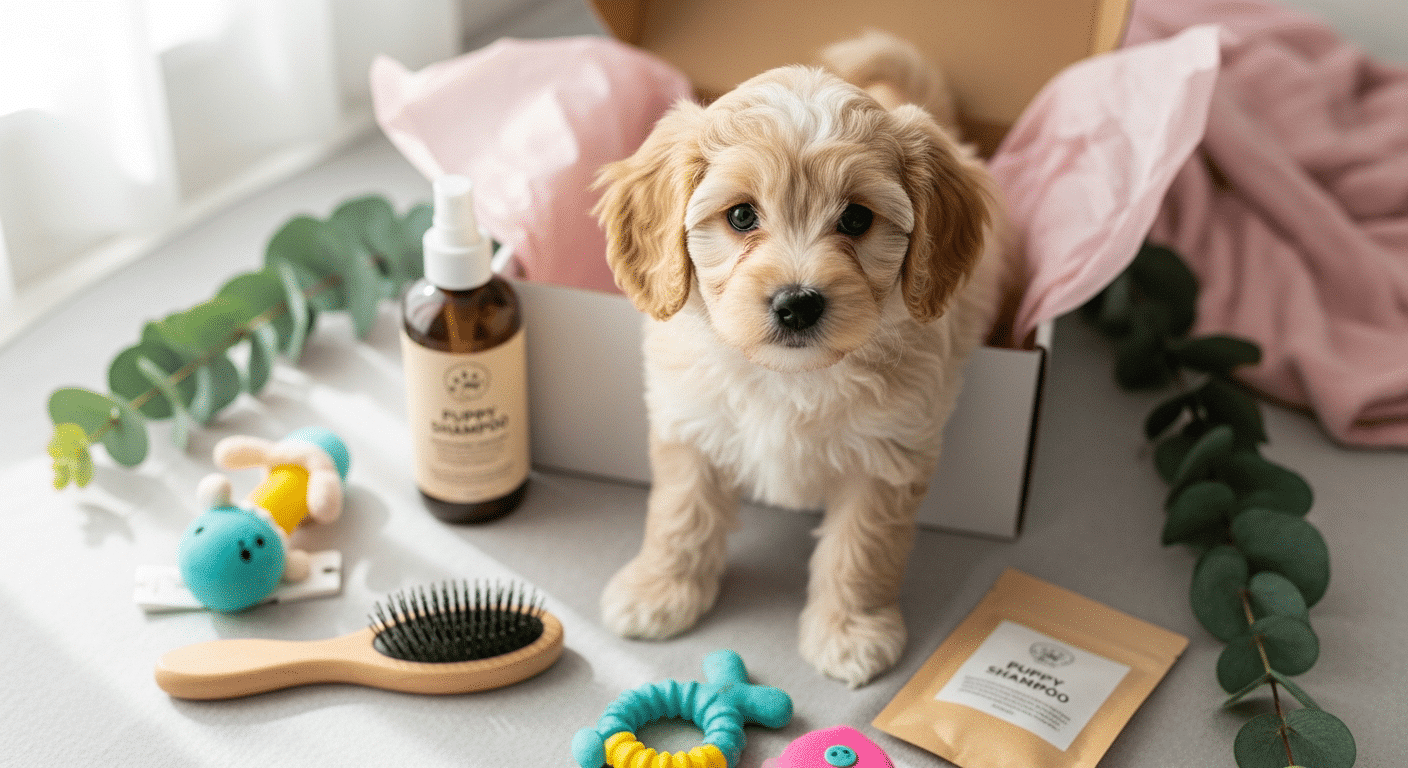 Cavoodle puppy unboxing the WoofSpark Puppy Kit