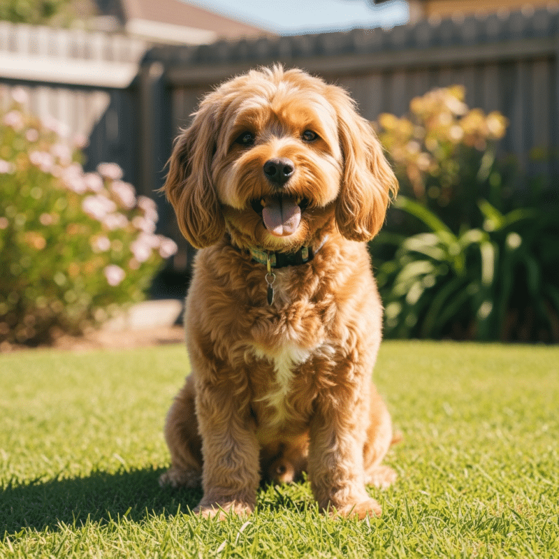Well-trained Cavoodle sitting attentively