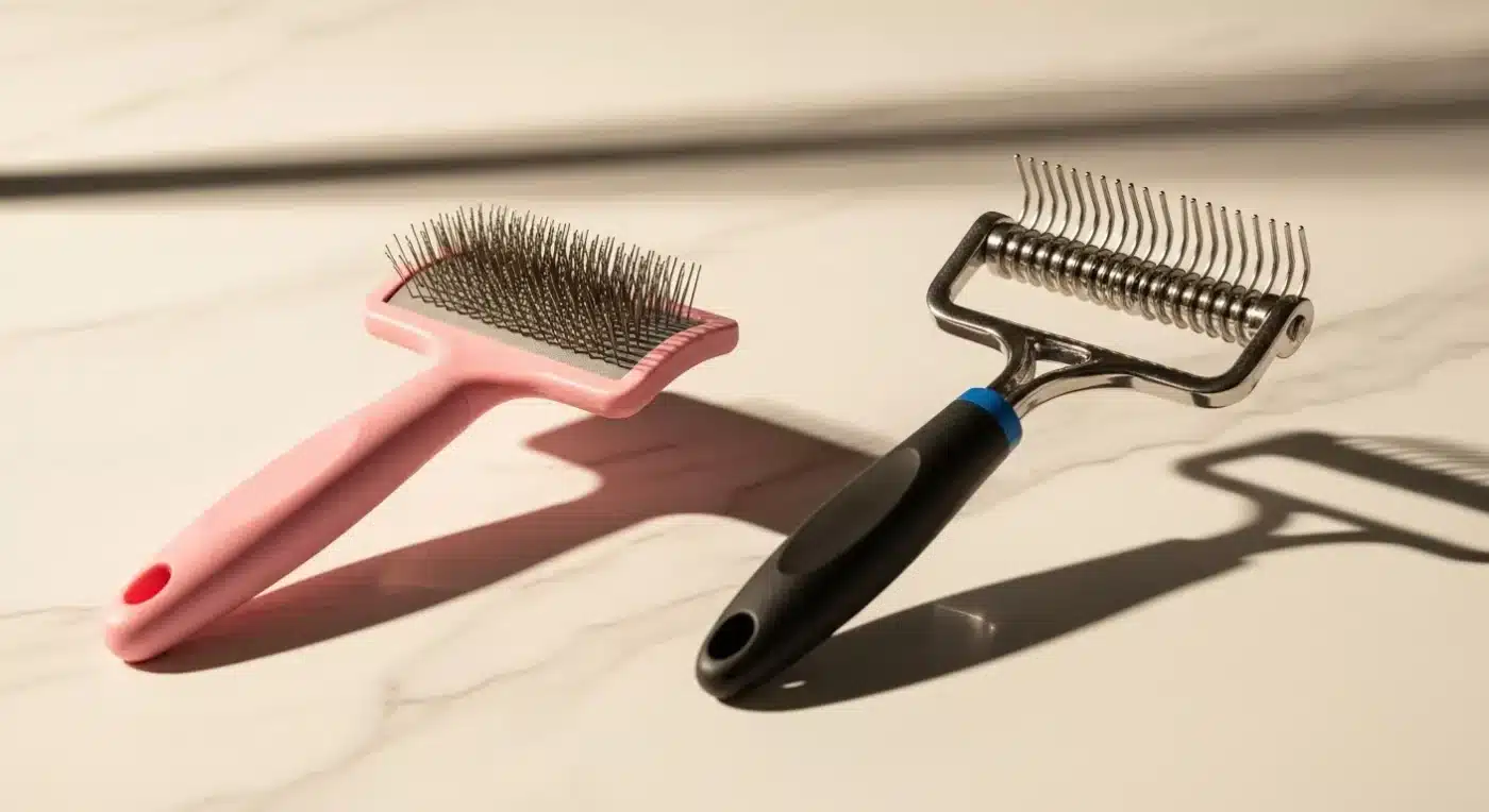 Slicker Brush vs Deshedding Tool - dog grooming guide