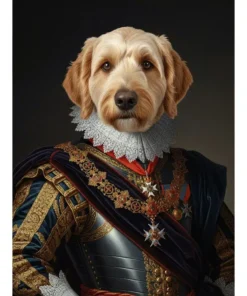 Royal renaissance dog portrait style sample - elegant classical painting style