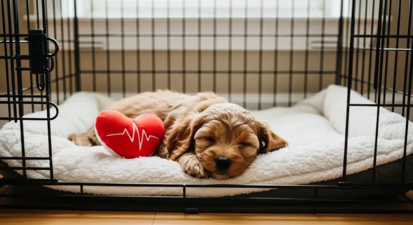 First Week with Cavoodle Puppy - New Puppy Sleeping in Crate – Woof Spark First week with Cavoodle puppy showing a young puppy sleeping peacefully in their crate with soft bedding