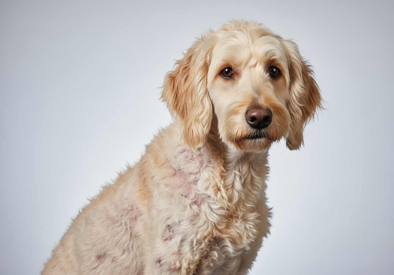 Doodle coat showing damage from improper tool use