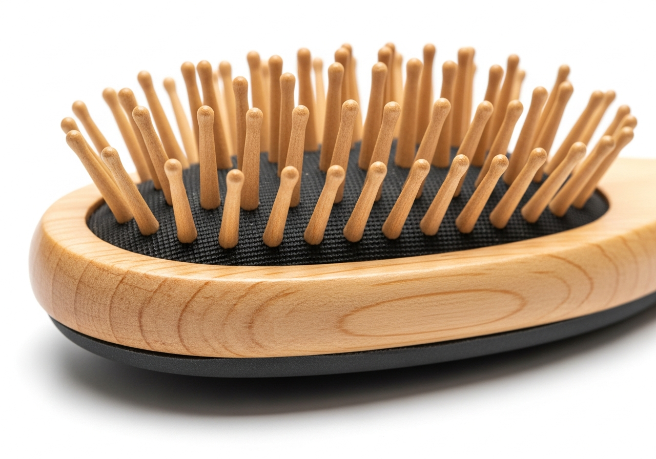 Close-up of pin brush showing wide-spaced rounded pins