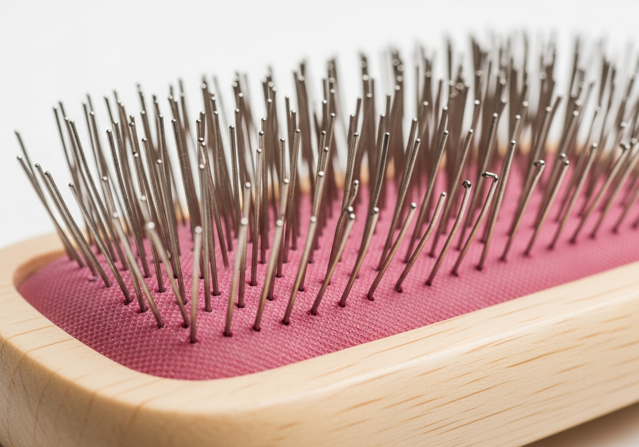 Close-up of slicker brush showing fine wire pins
